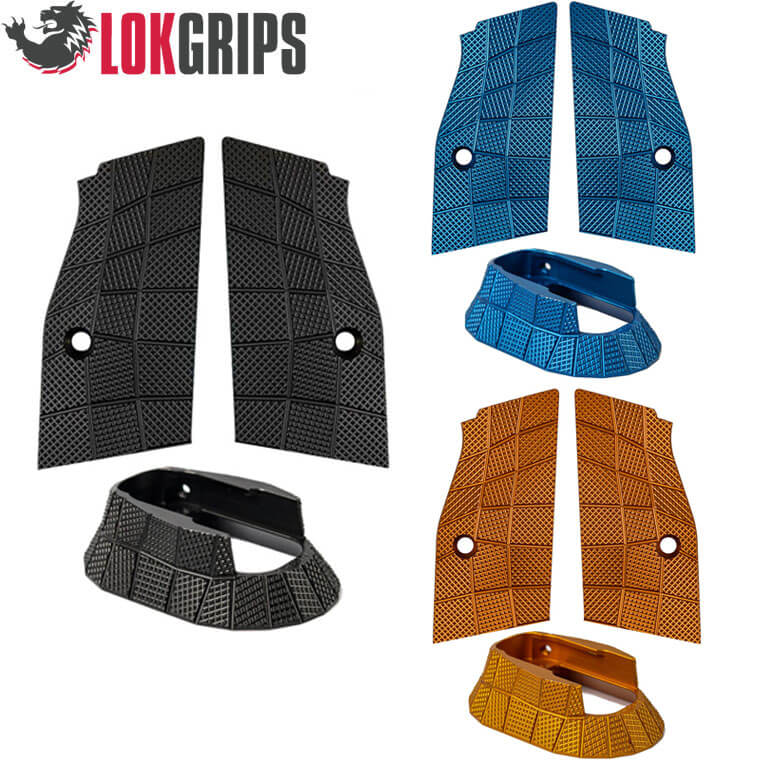 CZ TS 2, CZ 75 Tactical Sports alu Gridlok set - embudo de cargador & cachas