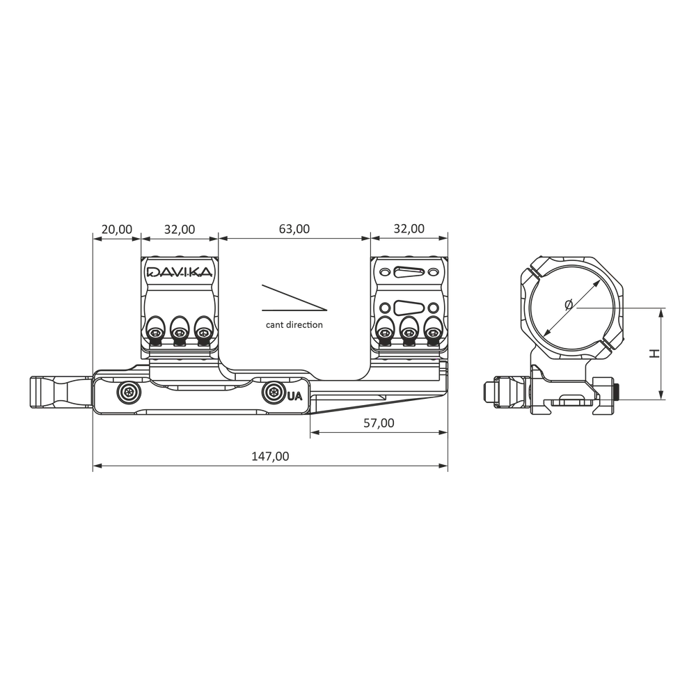 34 mm montura de visor voladizo | Base Picatinny QD Ergo