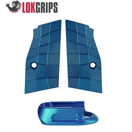 CZ Shadow 2 Compact & Carry cachas cortas de aluminio & embudo de cargador de aluminio | Gridlok_azul