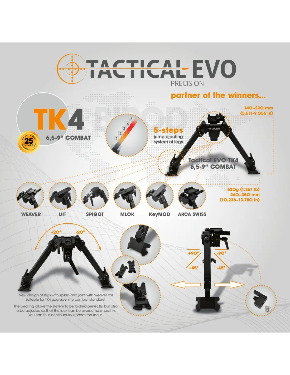 Bípode táctico Combat TK4 6,5-9"