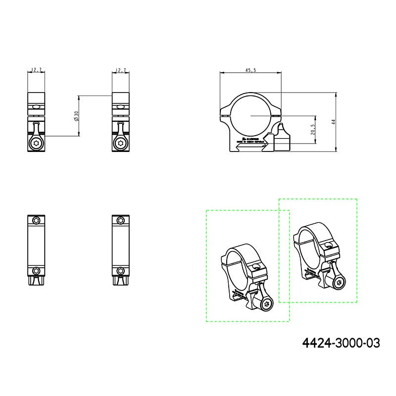 30mm scope rings | Picatinny base with lever JK-N